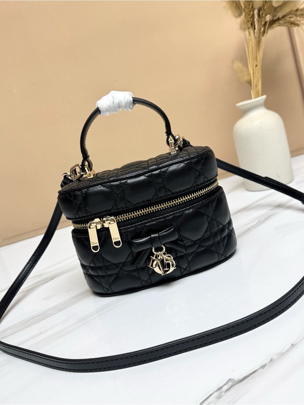 Dior Black Quilted Leather Vanity Crossbody with Gold Hardware